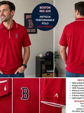 NWT Antigua Boston Red Sox MLB Performance Polo Shirt Men's Medium Red